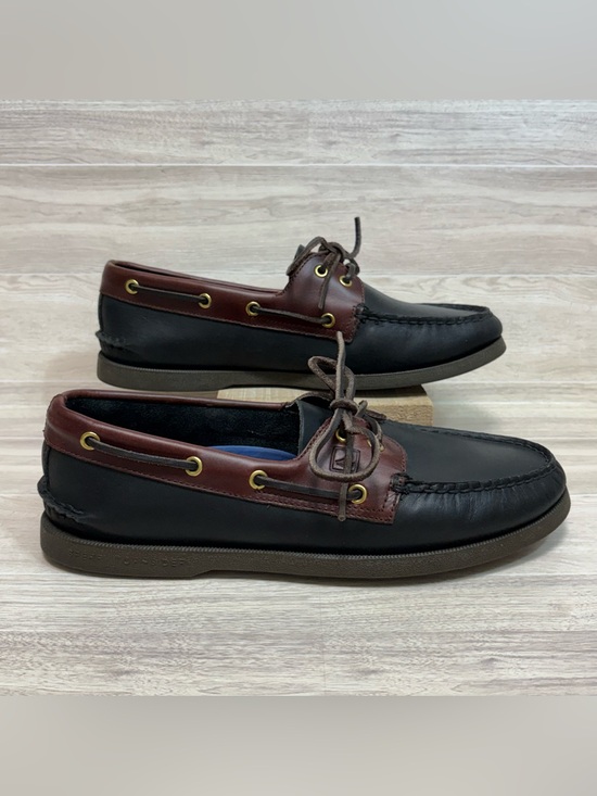 Sperry Men’s Top Sider Black and Brown Leather Boat Shoes Size 10W